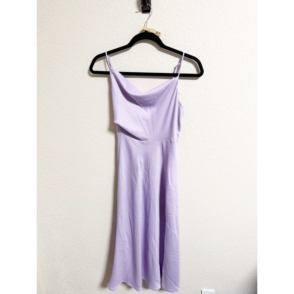Here Comes The Sun Satin Slip Dress Cowl Neck Sleeveless Party Lavender Small